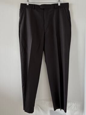 100% Wool Chocolate Brown Dress Pants Mens Sz 36 Straight Leg Tailored Trousers